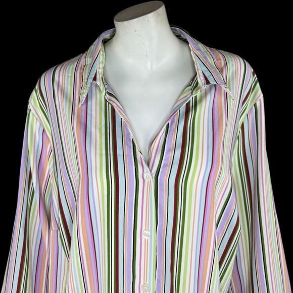 Notations Woman Button Up Shirt Striped Long Sleeve Blouse Plus 2X Multicolor - Picture 9 of 12